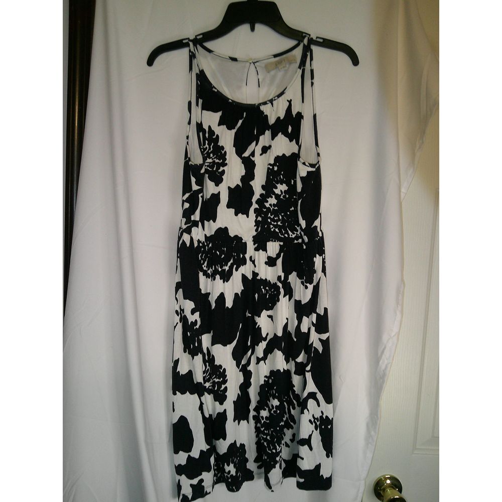 Ann Taylor LOFT Navy Blue & White Floral Print Sleeveless Summer Dress‎ Petite